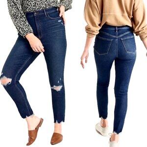 old navy | dark blue extra high waisted rockstar 360° skinny ripped ankle jeans